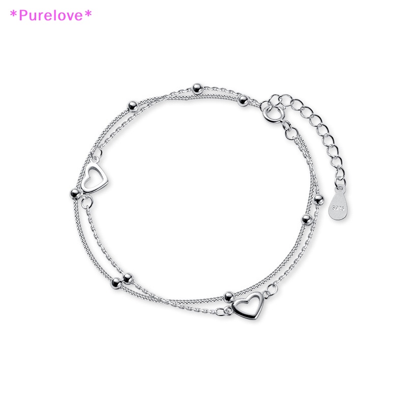 Vòng Tay Hai Lớp Bằng Bạc Hình Trái Tim Thanh Lịch Cho Nữ Mới