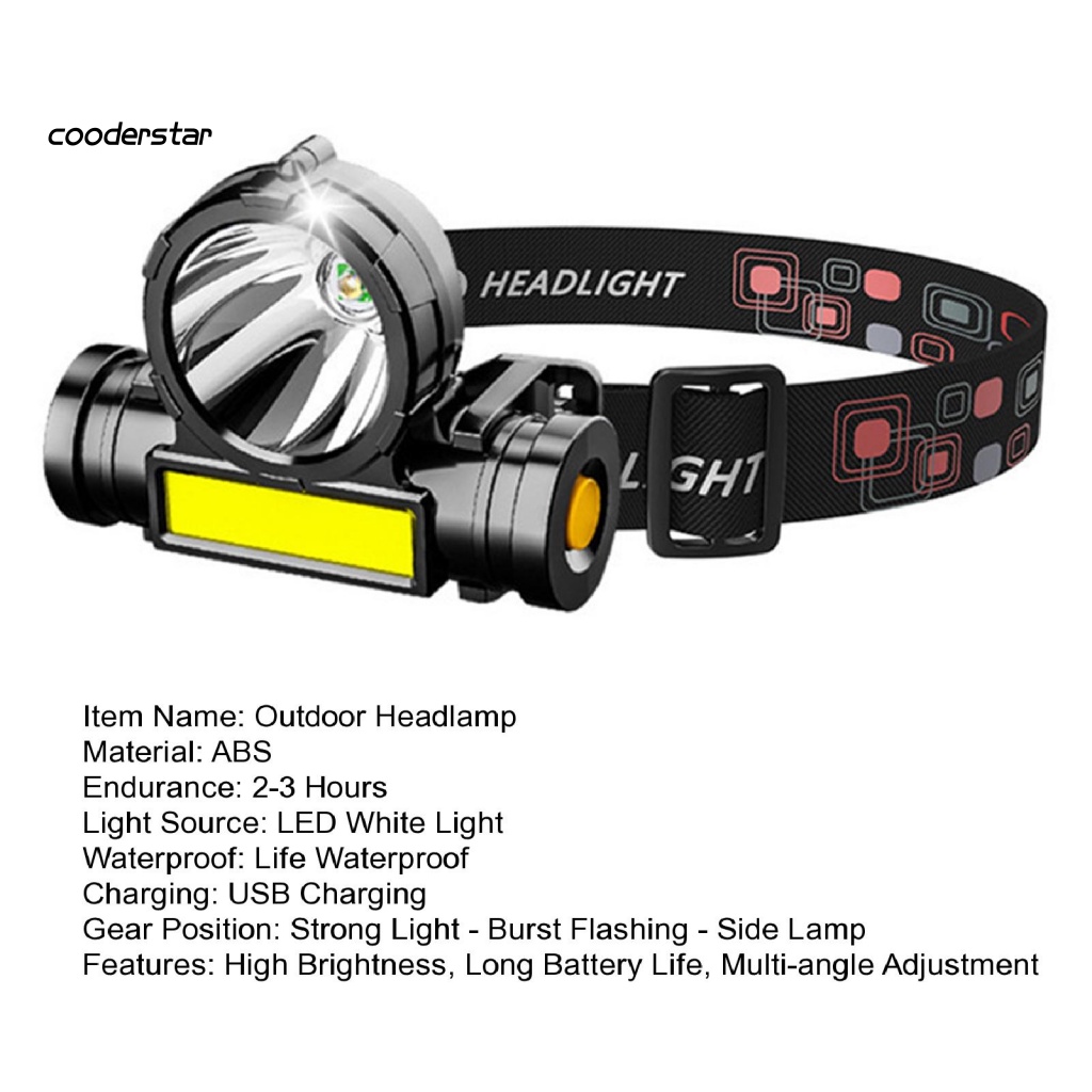 Bóng Đèn LED COB Đeo Đầu Độ Sáng Cao Chống Nước Có Thể Điều Chỉnh Đa Góc Sạc Lại Bằng Cổng USB Cho Hoạt Động Ngoài Trời