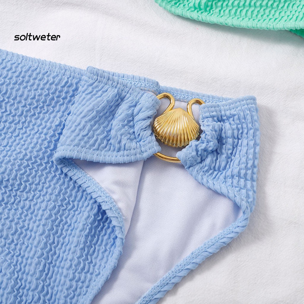 Bộ Đồ Bơi Bikini 2 Mảnh Màu Trơn Có Mút Đệm Vỏ Sò Dành Cho Nữ