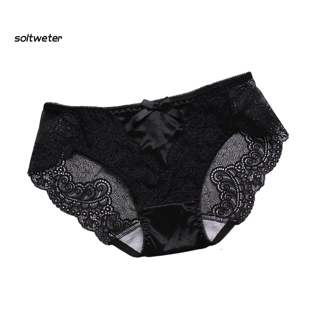 Quần Lót Cotton Satin Lưng Thấp Phối Ren Xuyên Thấu Quyến Rũ Cho Nữ