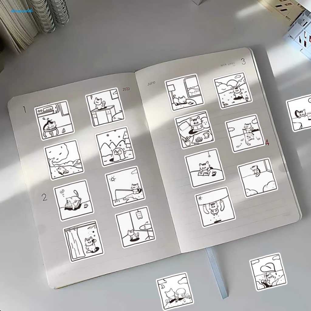 Bộ 60 Miếng Dán Hình Mèo Trắng Đen Tự Dính Không Phai Màu Có Thể Tháo Gỡ Dùng Trang Trí Điện Thoại