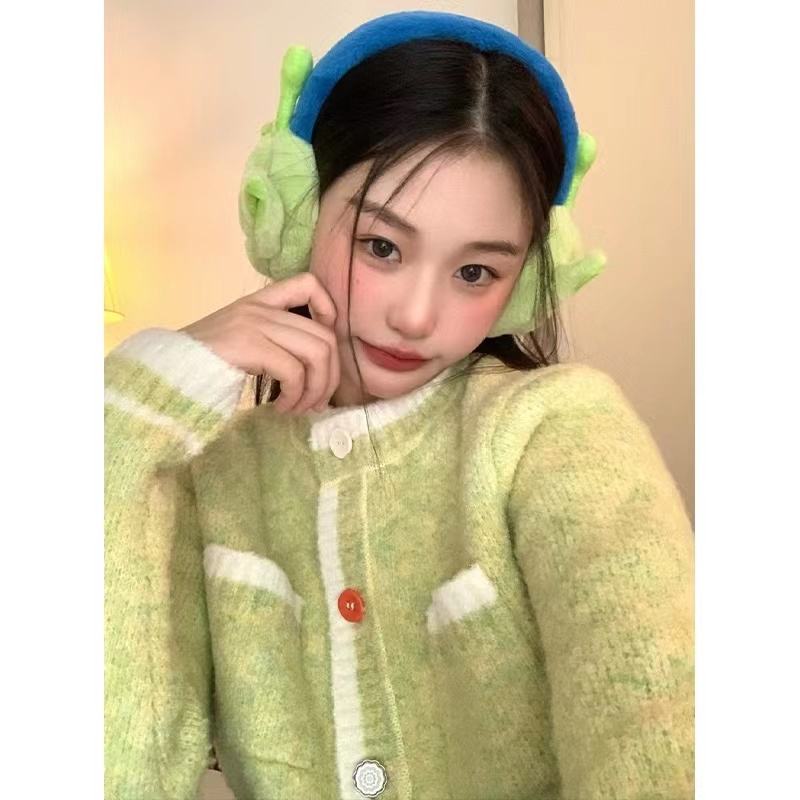 Áo khoác HENG SHAN YUAN dài tay dáng rộng màu xanh als ngọt ngào thời trang retro cho nữ