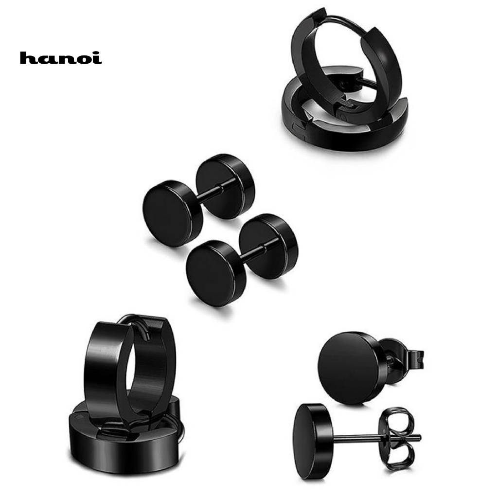 Set 4 Đôi Khuyên Tai Hình Quả Tạ Bằng Thép Không Gỉ Cá Tính Cho Nam