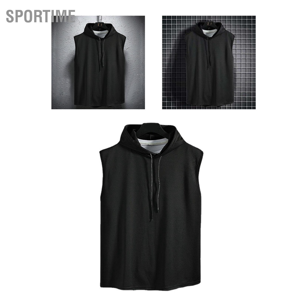 Sportime Áo hoodie nam không tay tập thể dục Vest Top Polyester thân thiện với da Màu rắn