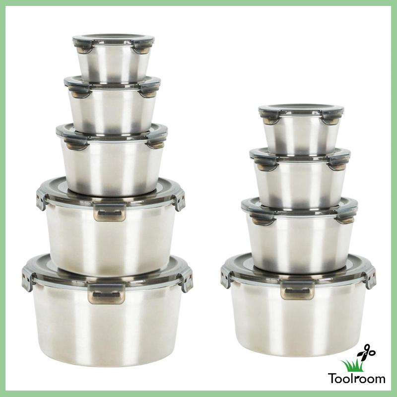 Hộp Đựng Thức Ăn Bằng Thép Không Gỉ Gọn Nhẹ Có Nắp Đậy Có Thể Xếp Chồng Lên Nhau Dùng Cho Tủ Lạnh / Lò Vi