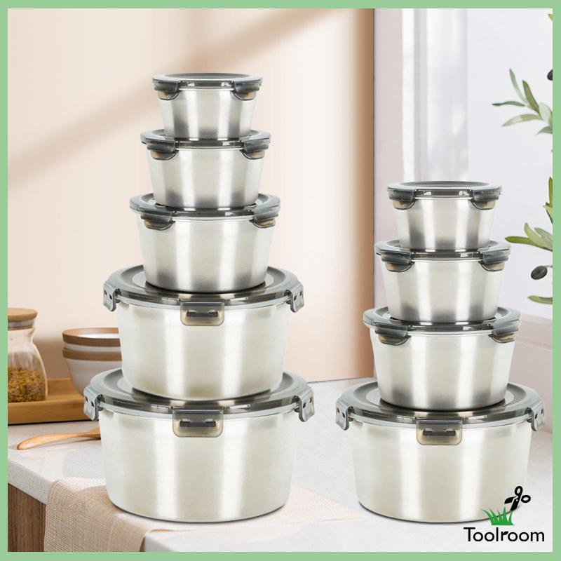 Hộp Đựng Thức Ăn Bằng Thép Không Gỉ Gọn Nhẹ Có Nắp Đậy Có Thể Xếp Chồng Lên Nhau Dùng Cho Tủ Lạnh / Lò Vi