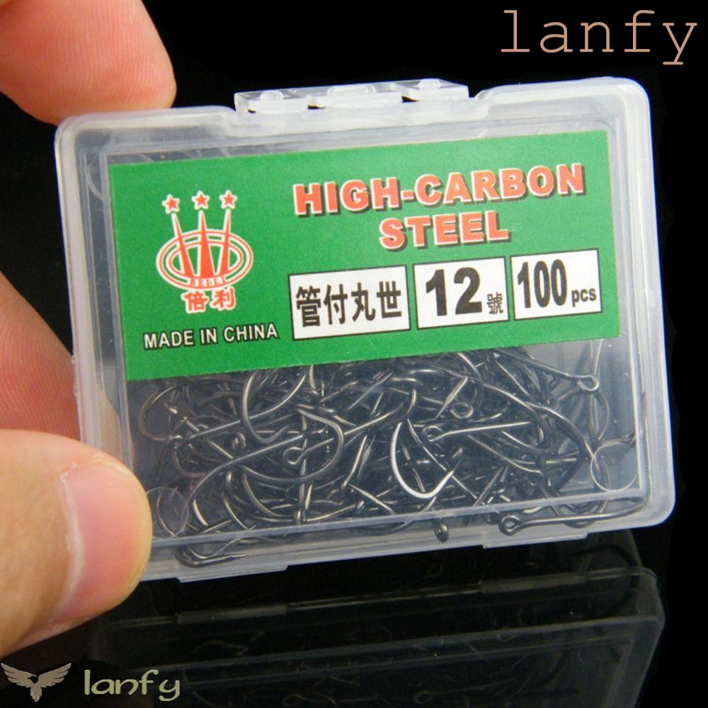 LANFY Hộp 100 Lưỡi Câu Cá Bằng Thép Carbon Cao Cấp