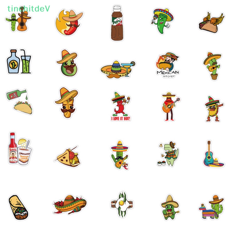 Set 50 Miếng Dán Thức Ăn Phong Cách Mexico Trang Trí Xe Hơi / Laptop / Ván Trượt / Nhật Ký