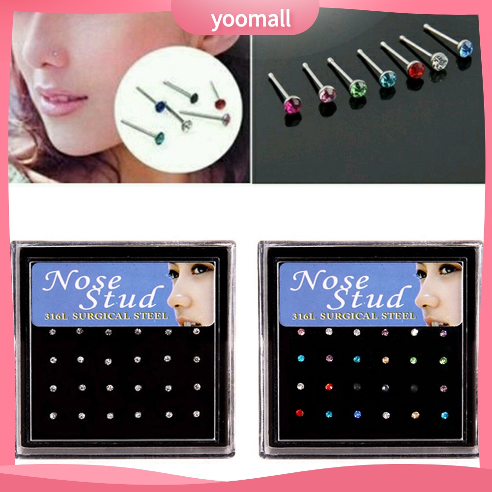 Set 12 Đôi Khuyên Mũi / Môi Bằng Thép Không Gỉ Đính Đá Nhân Tạo Thời Trang