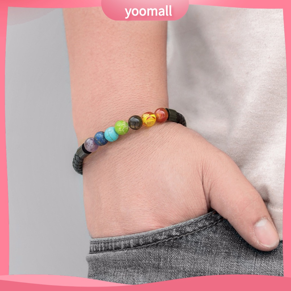 [YM] Vòng Đeo Tay Dây Da Bện Siêu Nhẹ Chống Mài Mòn Trang Trí Hạt Đá Hợp Kim Đơn Giản Cho Nam Và Nữ