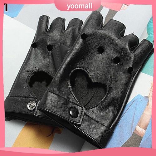 Găng Tay Lái Xe Hở Ngón Hình Trái Tim Phong Cách Punk Dành Cho Nữ