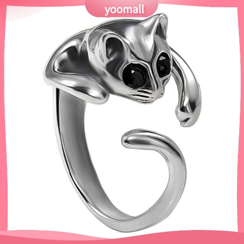 Nhẫn Hở Mạ Bạc Hình Mèo Đính Đá Mắt Mèo Dễ Thương
