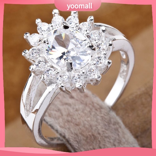 Nhẫn Mạ Bạc Hình Hoa Hướng Dương Đính Đá Zircon Sang Trọng