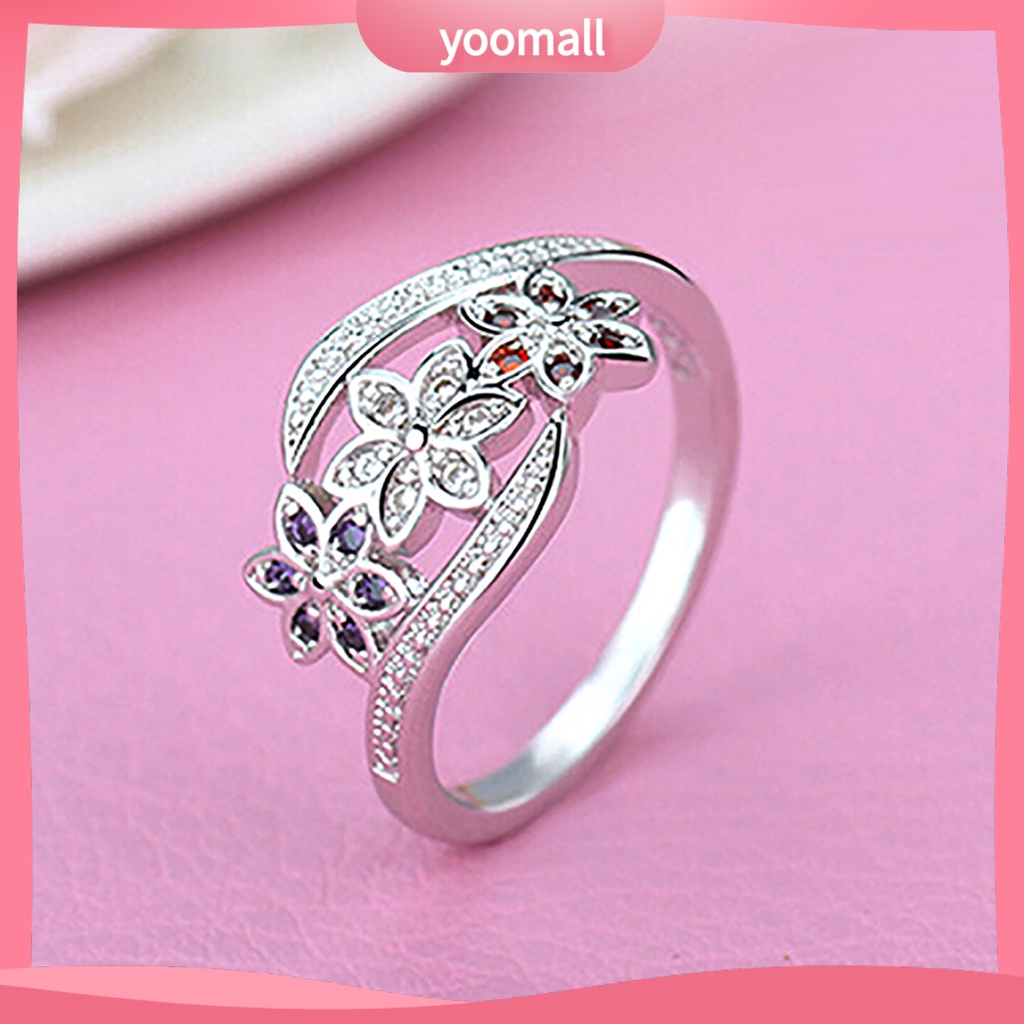 Nhẫn Mạ Bạc Hình Hoa Đính Đá Zircon Thời Trang Cho Nữ