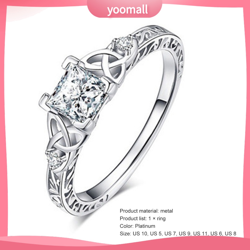 [YM] Nhẫn Đính Kim Cương Nhân Tạo Mạ Điện Không Gây Dị Ứng Trang Sức Hình Vuông Họa Tiết Hoa Sang Trọng Cho Nữ Dự Tiệc