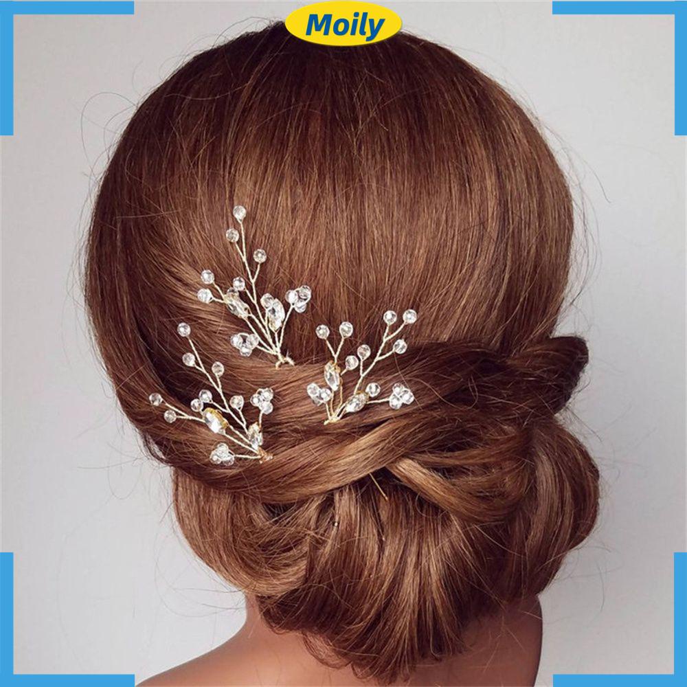 MOILYVN Kẹp Tóc Cô Dâu Đính Đá Sang Trọng