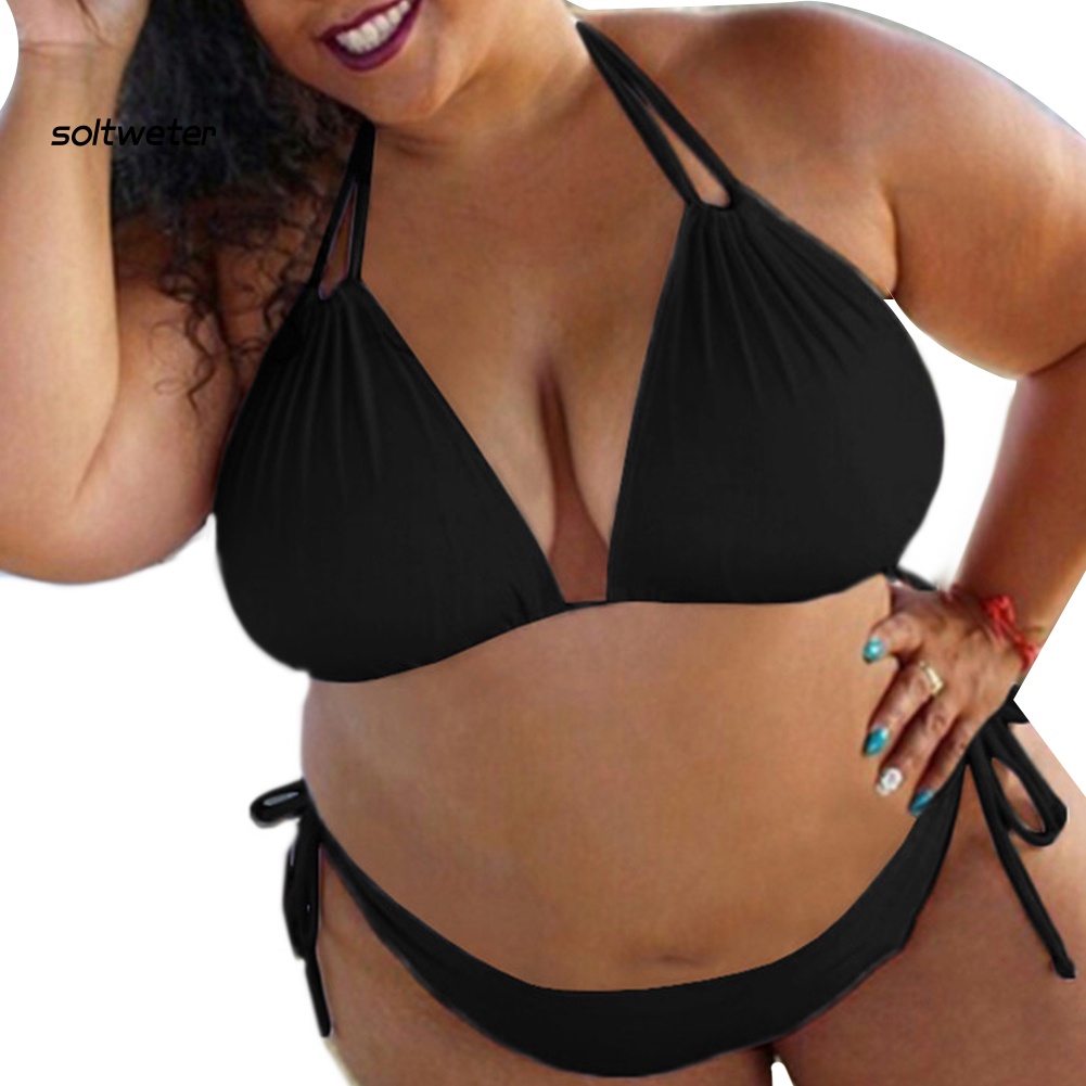 Bộ Bikini Hai Mảnh Màu Trơn Size Lớn Thời Trang Mùa Hè Cho Nữ