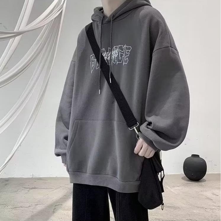 M-8XLáo khoác nam hoodie Tay Dài Dáng Rộng In Hình Lọ Hoa Màu Xám Đậm Phong Cách Đường Phố Mỹ Thời Trang Cho Nam Và Nữ