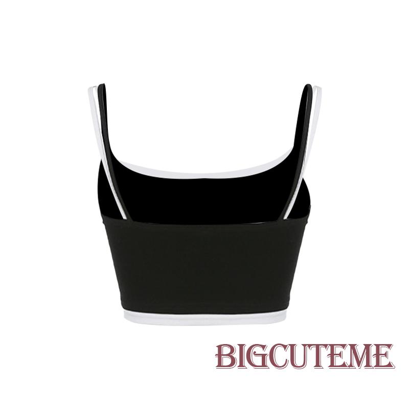 [] - Áo Croptop Hai Dây Hở Lưng Giả Hai Lớp Không Tay Thời Trang Mùa Hè Đường Phố Cho Nữ