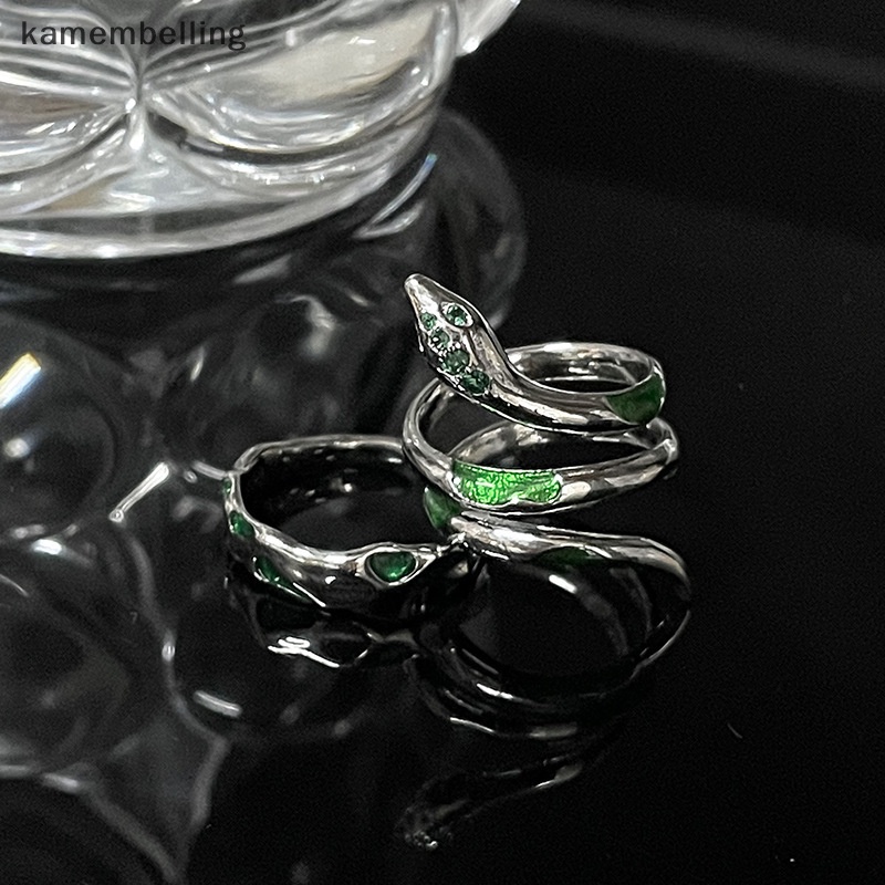Kamembelling 1 Bộ Nhẫn Hở Hình Rắn Màu Xanh Lá Cá Tính Thời Trang Cho Nữ