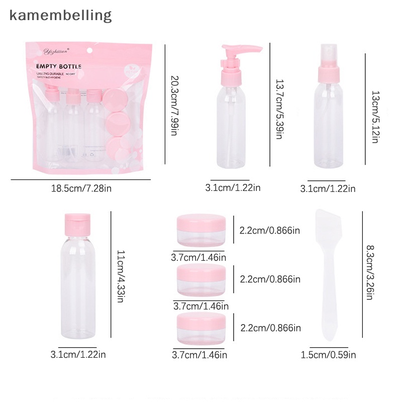 Kamembelling Set 7 Chai Rỗng Chiết Mỹ Phẩm Mang Đi Du Lịch Tiện Lợi