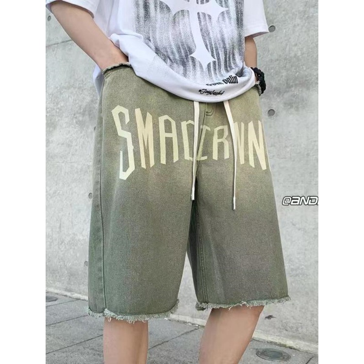 Quần Short Denim Màu Gradient Dáng Rộng Phong Cách Đường Phố Mỹ Thời Trang Mùa Hè Hàng Mới Dành Cho Nam