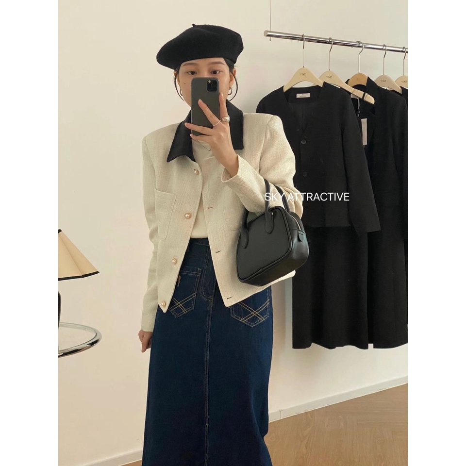 Áo Khoác Cổ Polo Dáng Rộng Thiết Kế Mới Thời Trang Mùa Thu Theo Phong Cách Pháp Cho Nữ