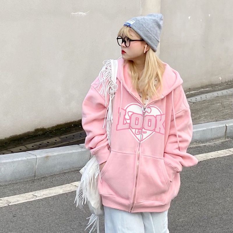 Áo Khoác Hoodie Mỏng Dáng Rộng Phối Khóa Kéo Thời Trang Xuân Thu Cho Nữ