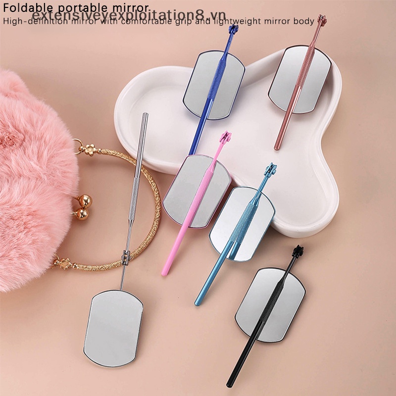 Gương Trang Điểm Bằng Thép Không Gỉ Thiết Kế Tay Cầm Dài Có Thể Gập Lại