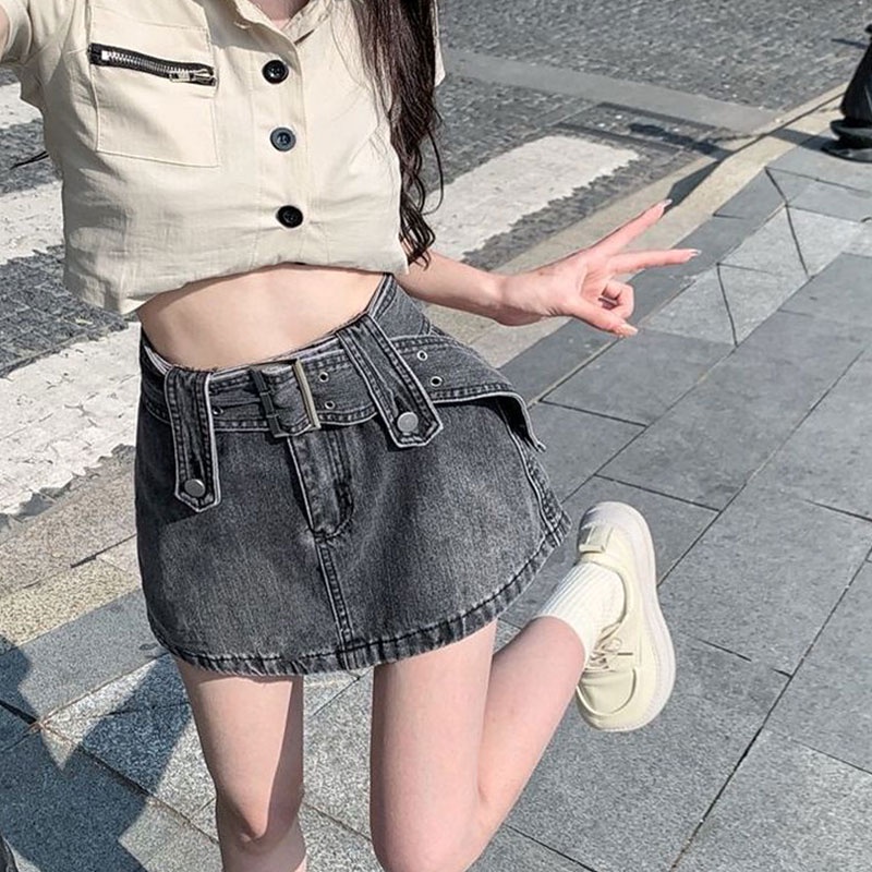 Chân Váy Denim Lưng Cao Phong Cách Hàn Quốc
