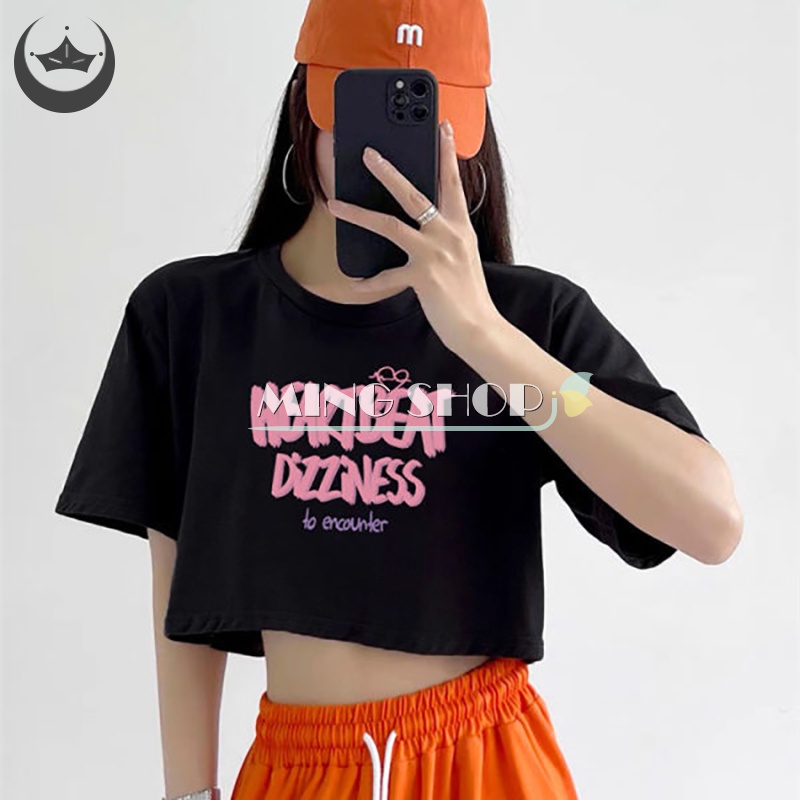 Áo Thun Lửng Tay Ngắn Cổ Tròn In Chữ Thời Trang Dành Cho Nữ