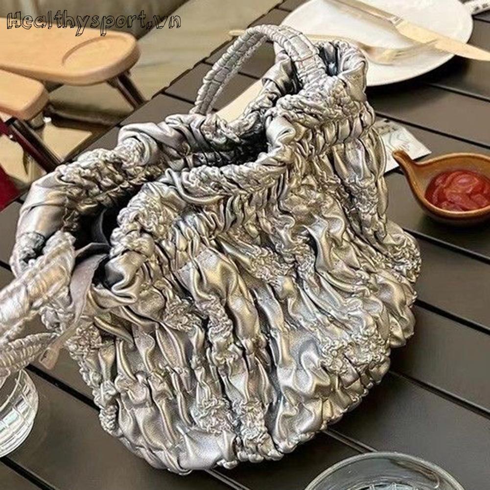 Túi Đeo Chéo Rút Dây Màu Bạc Thời Trang Cho Nữ