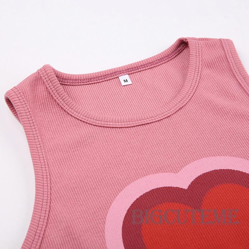 Áo Croptop Sát Nách Cổ Tròn Dáng Ôm In Họa Tiết Trái Tim Ngọt Ngào Thời Trang Mùa Hè Cho Nữ