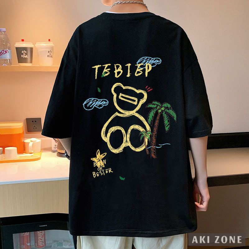 Áo Thun Tay Ngắn Dáng Rộng Chất Liệu Cotton Phong Cách Âu Mỹ Thời Trang Cho Nam