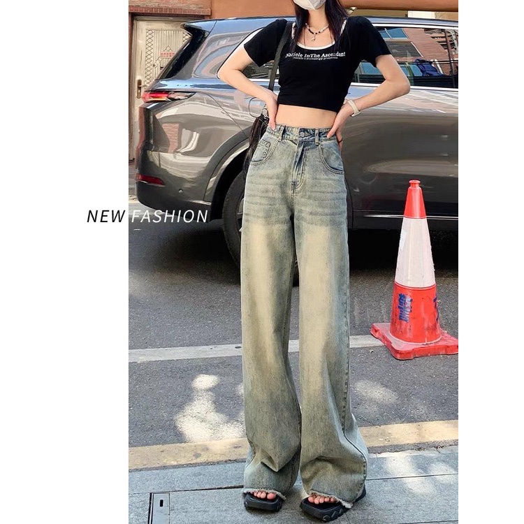 Quần jean Qc cơ bản lai tua phủ ánh vàng 107CM Q330