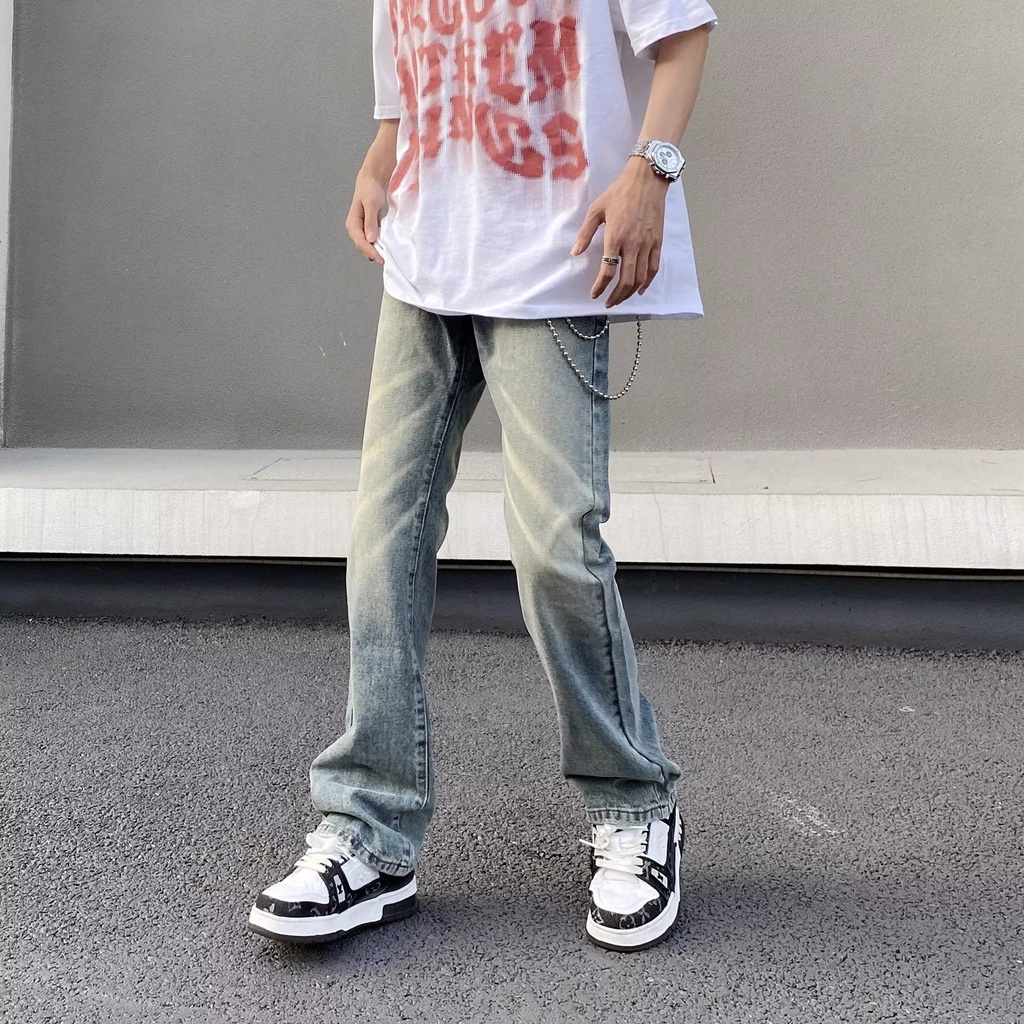 Quần jean đen nam street style thời trang quần hiphop nam phong cách Hàn Quốc quần jean ống đứng unisex from rộng Quần jean ôm