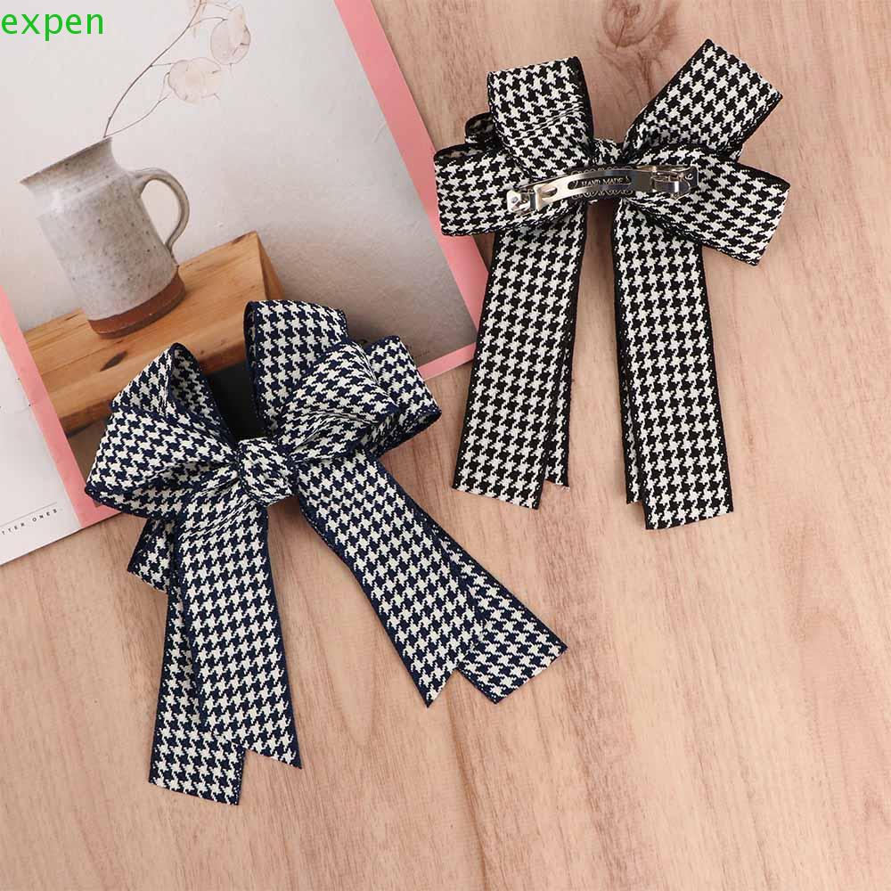 EXPEN Kẹp Tóc Hình Nơ Họa Tiết Sọc Caro Thời Trang