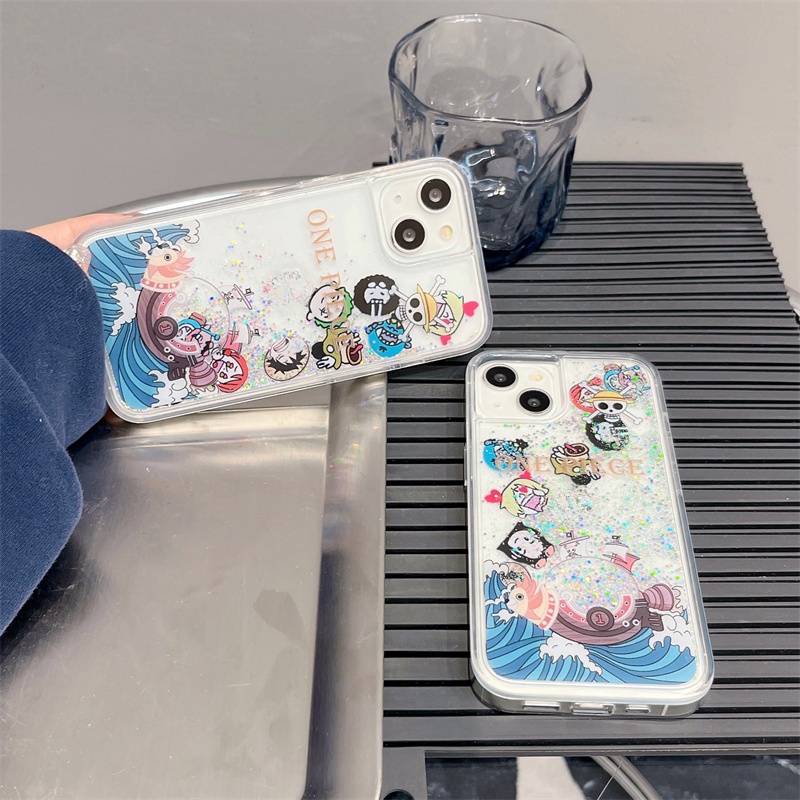 Ốp Điện Thoại Cát Chảy Trong Suốt In Hoạt Hình One Piece Cho iPhone 14 Pro Max / 14 Pro / 13 Pro Max / 12 Pro Max / 11 Pro Max