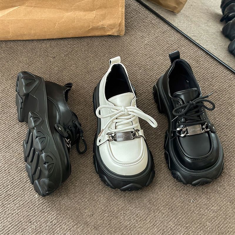 Giày Da Đế Dày Phong Cách Retro Anh Quốc Cho Nữ