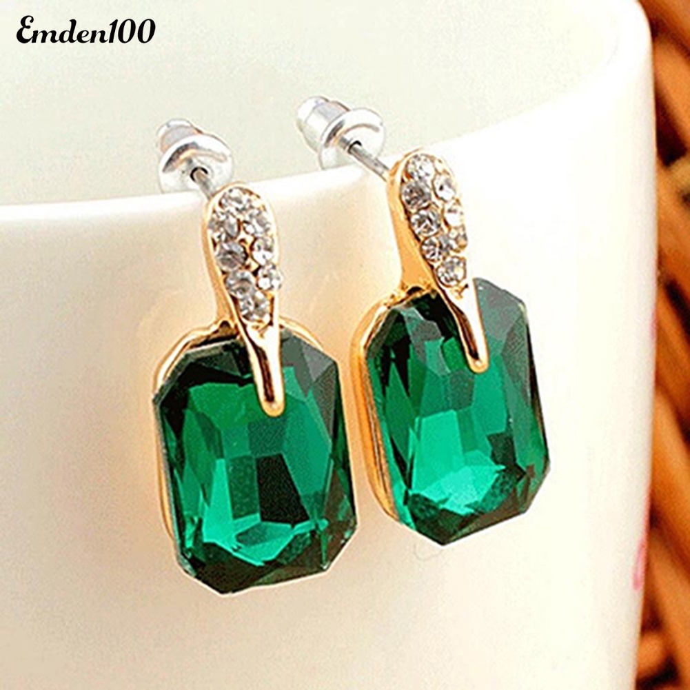 Đôi Bông Tai Mặt Chữ Nhật Đính Đá Thời Trang