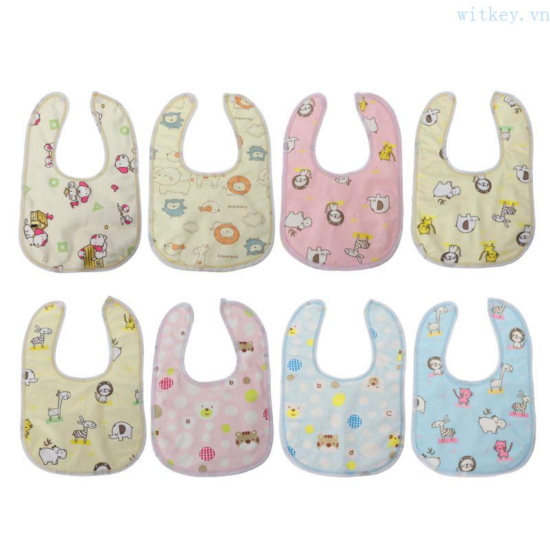 Yếm Ăn Cotton Hai Lớp Hình Tam Giác Có Nút Bấm Chống Thấm Nước Dành Cho Bé