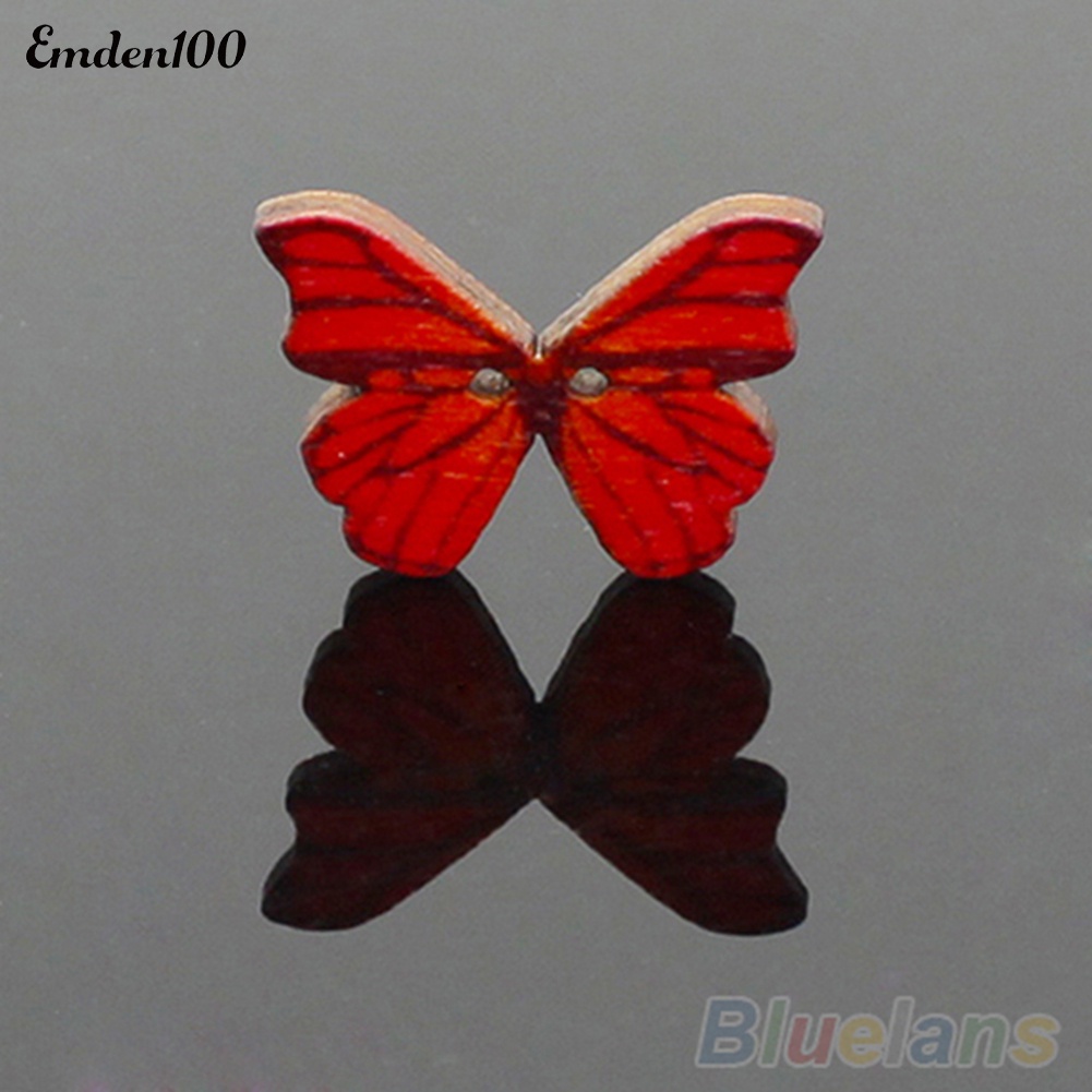 Set 50 Nút Gỗ 2 Lỗ Hình Bướm Nhiều Màu Sắc