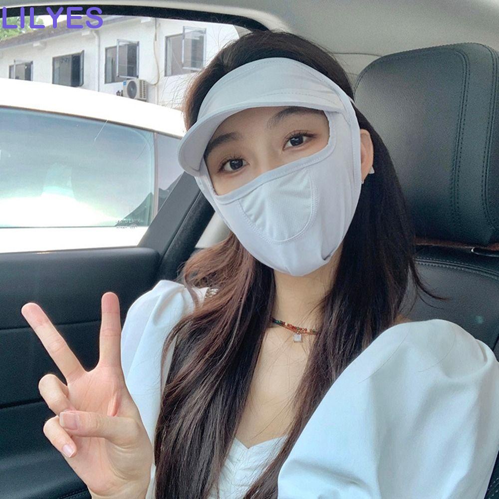 Lilyes Mũ Chống Nắng Đi Bộ Đường Dài Vải Lụa Băng Màu Trơn Che Mặt Vành Che Mắt Có Thể Điều Chỉnh Cho Nữ