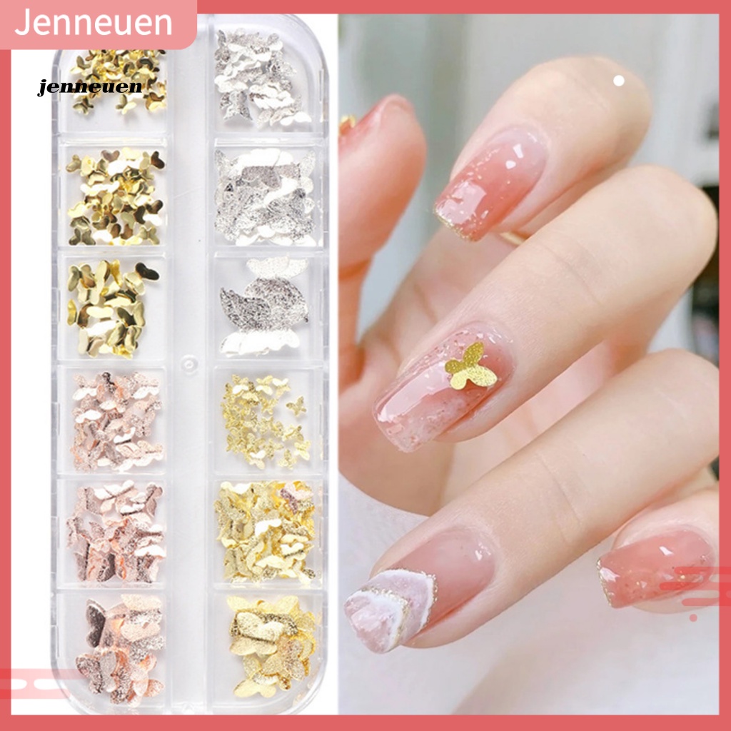 1 Hộp 12 Ngăn Đựng Phụ Kiện Trang Trí Móng Tay Hình Bướm Màu Sắc Sống Động