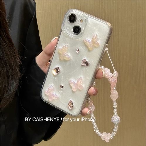 Ốp Điện Thoại Mềm Chống Rơi Hình Bướm Hồng Vân Kim Cương Cho Iphone 14promax 13 13promax 12 11 7 / 8Plus Xsmax
