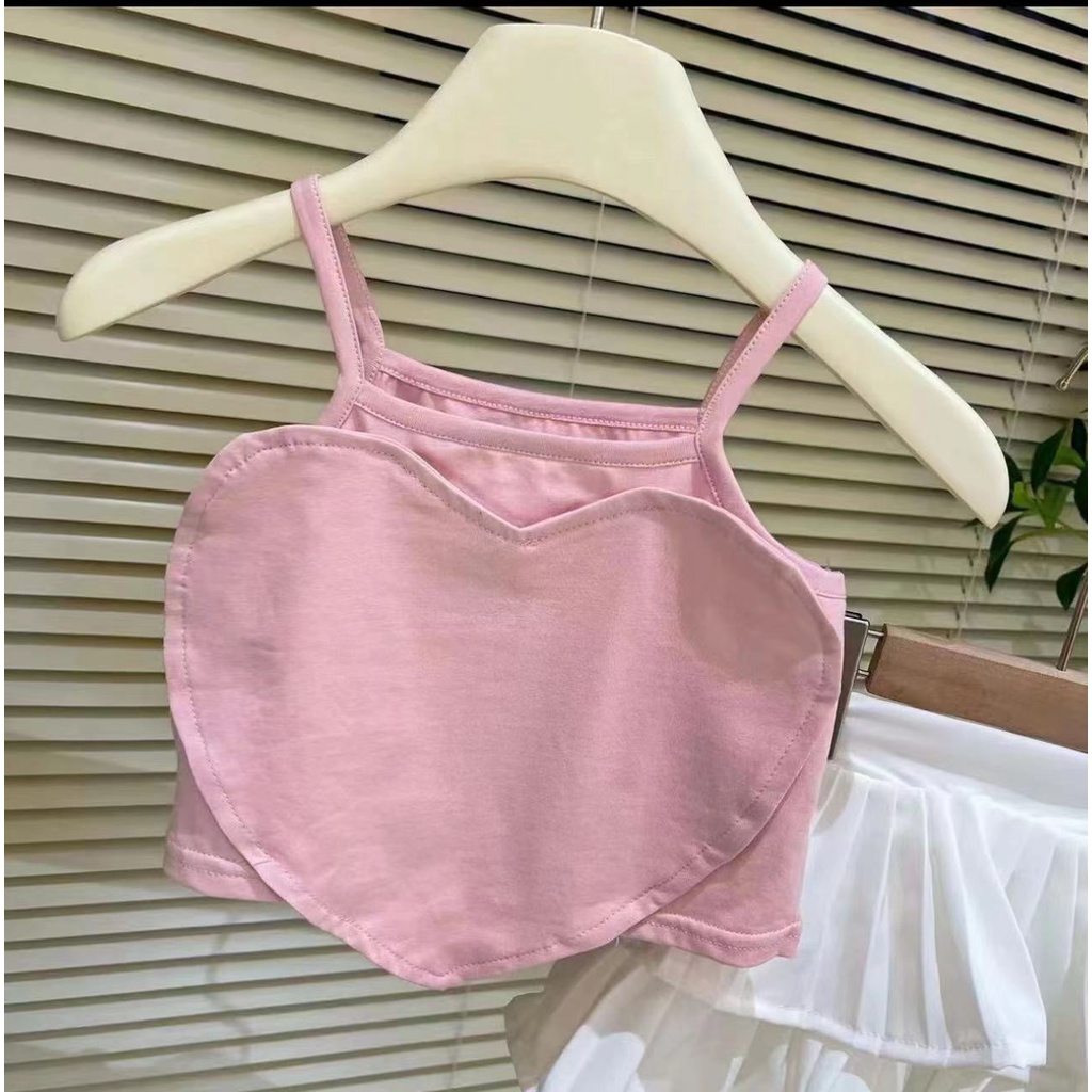 Áo Hai Dây Màu Trơn Bằng Vải Cotton Dễ Thương Phong Cách Hàn Quốc Cho Bé Gái