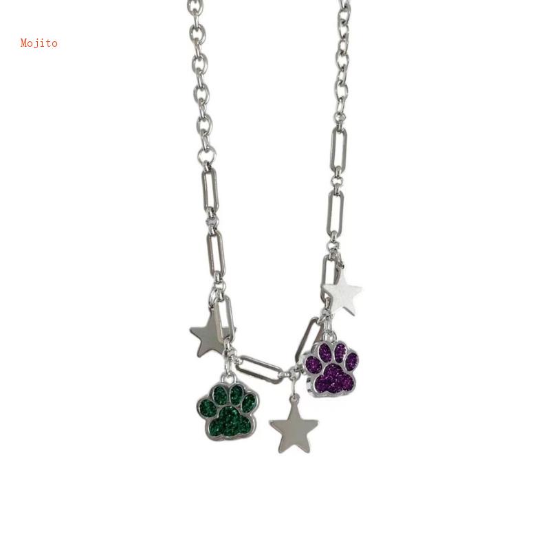 Dây Chuyền Thời Trang Mặt Ngôi Sao &amp; Dấu Chân Mèo Cho Nữ