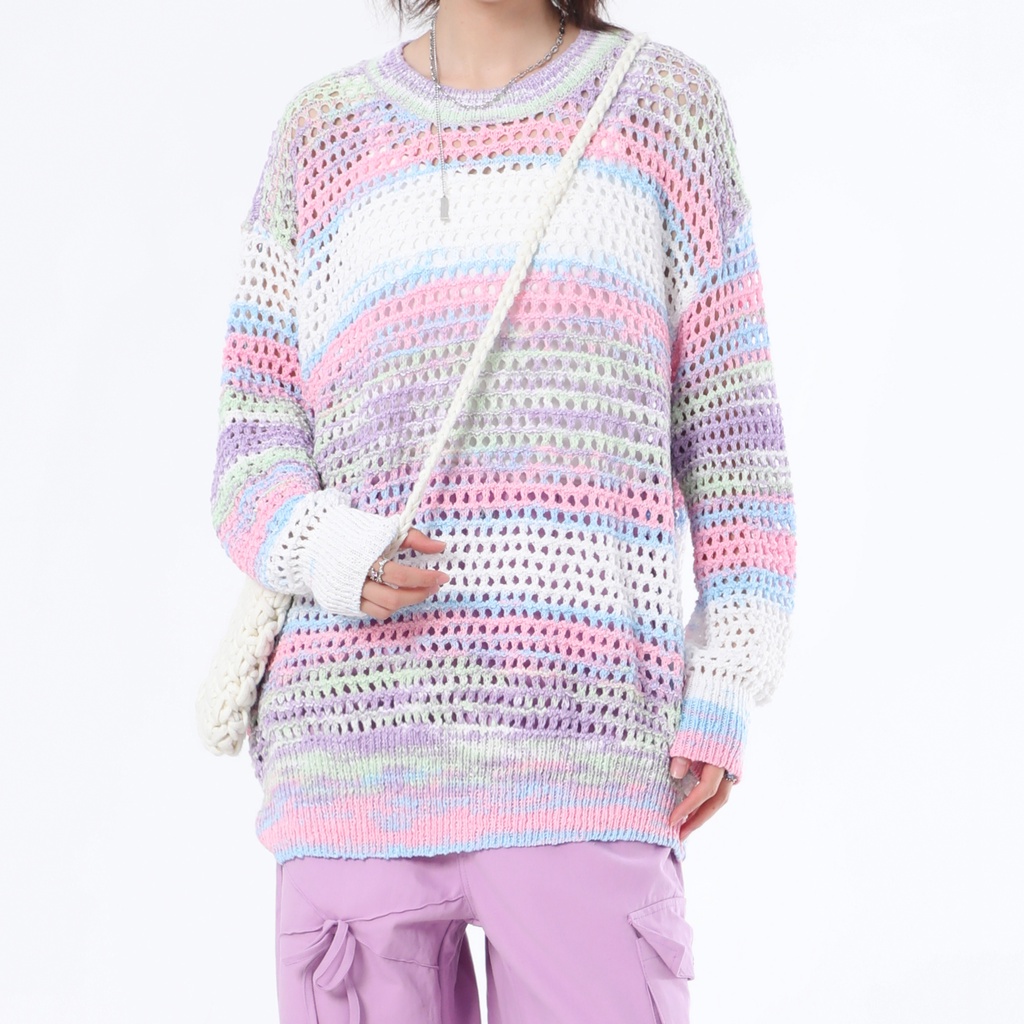 Áo Sweater Dáng Rộng Họa Tiết Màu Nhuộm Phong Cách Retro Cao Cấp