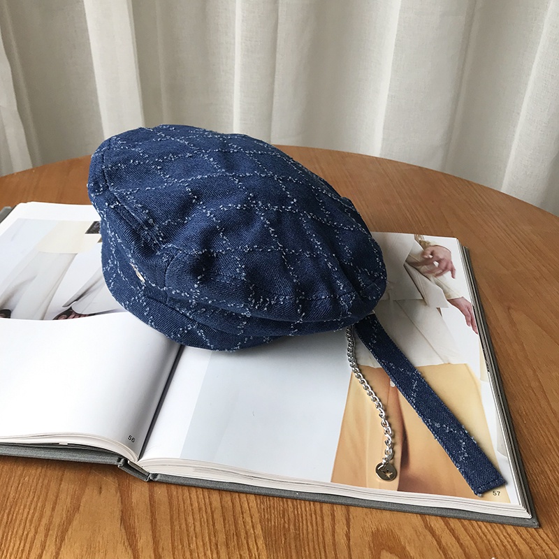 Mũ Beret Phối Dây Xích Phong Cách Cao Bồi Nhật Bản Thời Trang Xuân Hè Cho Nữ