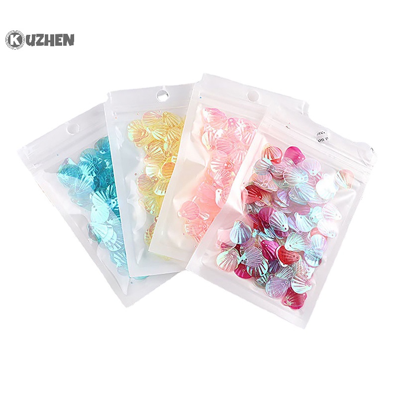 Kuzhen 1 Túi Đá Dán Mặt Trang Điểm Hình Vỏ Sò Đính Kim Sa Lấp Lánh